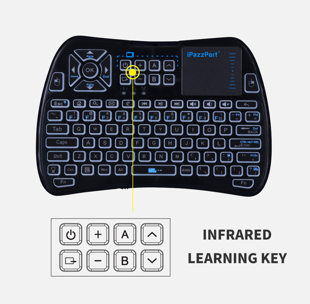 USB keyboard with touchpad and IR buttons