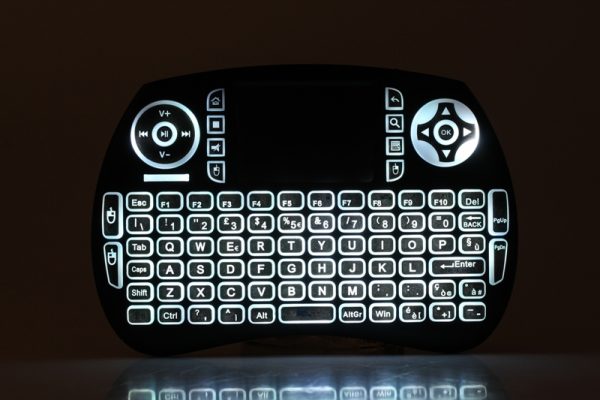 Wireless clear backlit multifunction keyboard with touchpad mouse