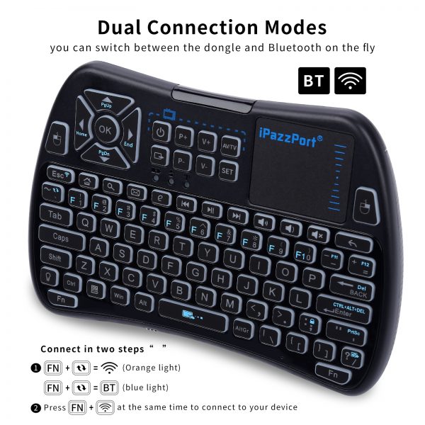 iPazzport 2.4G Wireless Keyboard Mouse Touchpad Handheld with LED Light for